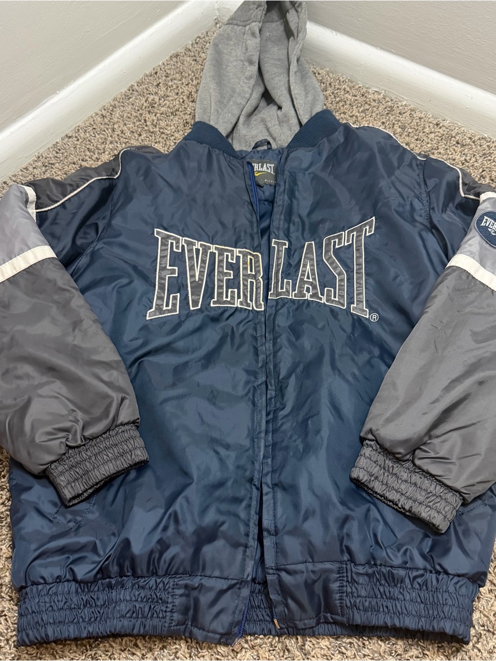 Everlast Navy and Gray Hooded Bomber Jacket